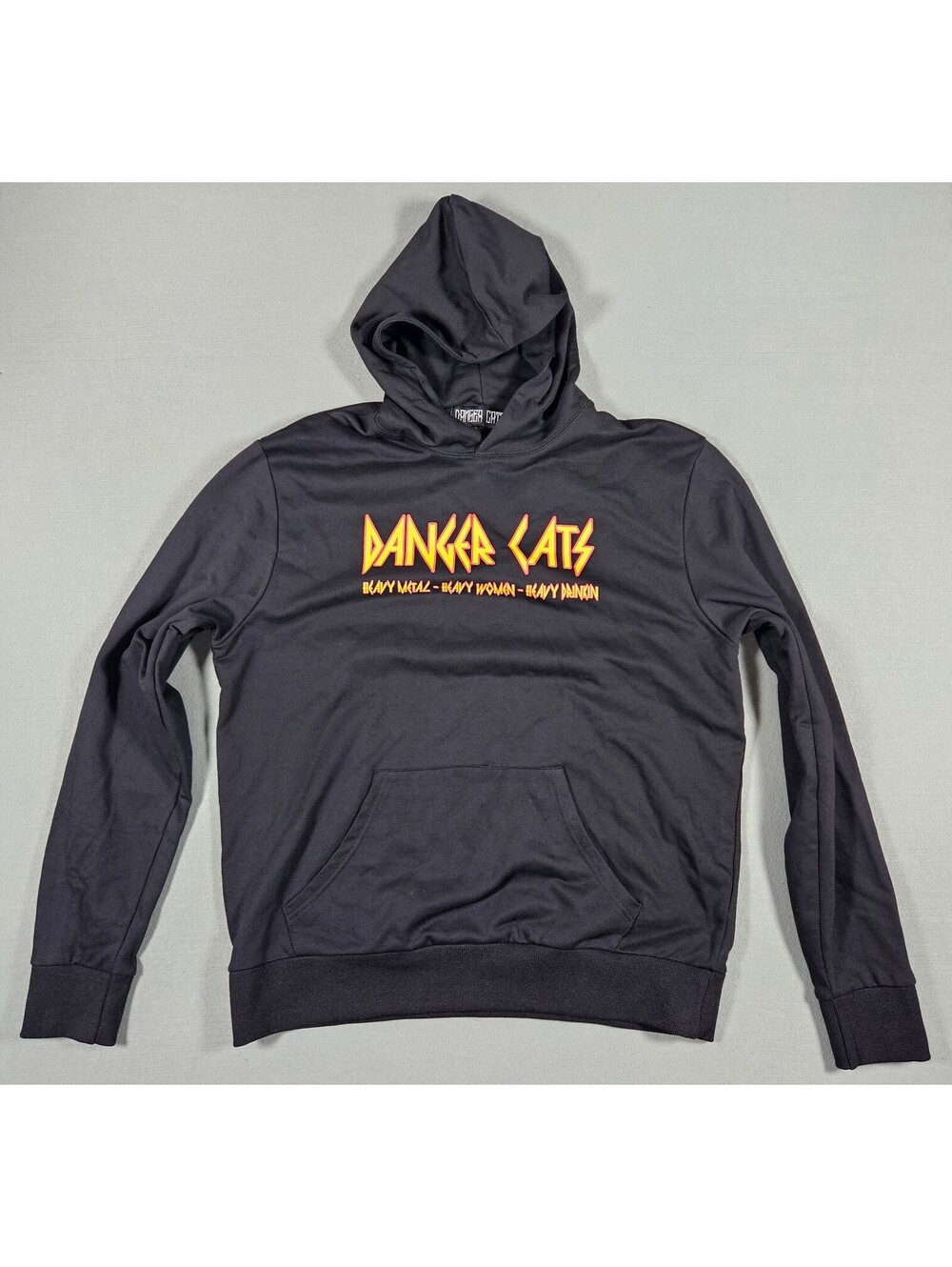 Danger Cats XXL Black Cotton Heavy Metal Graphic Hoodie